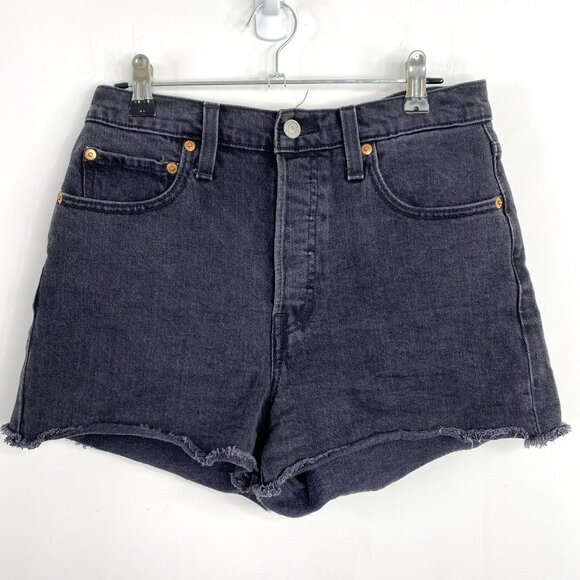 Levi's Jean Shorts Womens Size 28 Ribcage High Rise Button Fly Denim Black 90s - Picture 2 of 5